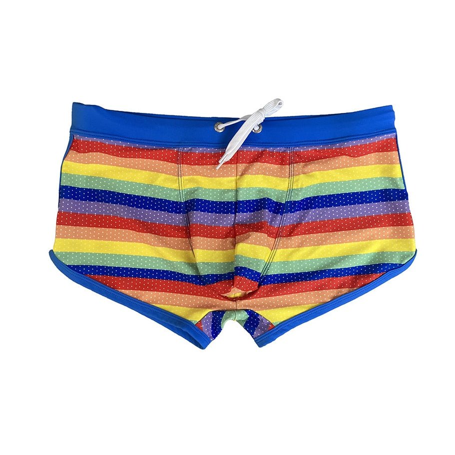 Rainbow Mesh Square Cut Swim Trunks | dmunderwear detail image 5