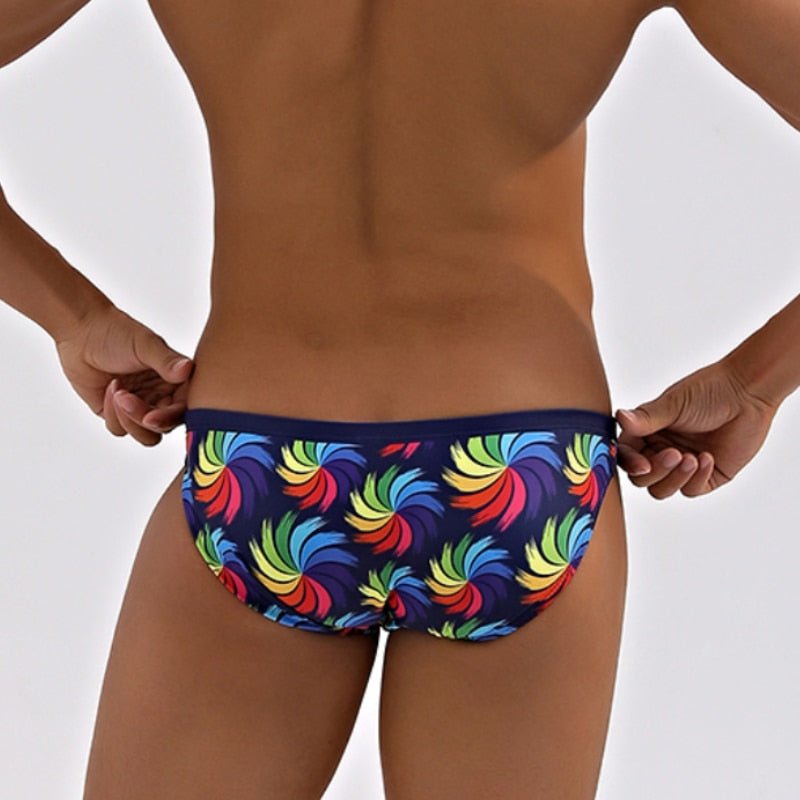 Rainbow Peacock Skinny Swim Briefs | dmunderwear detail image 2