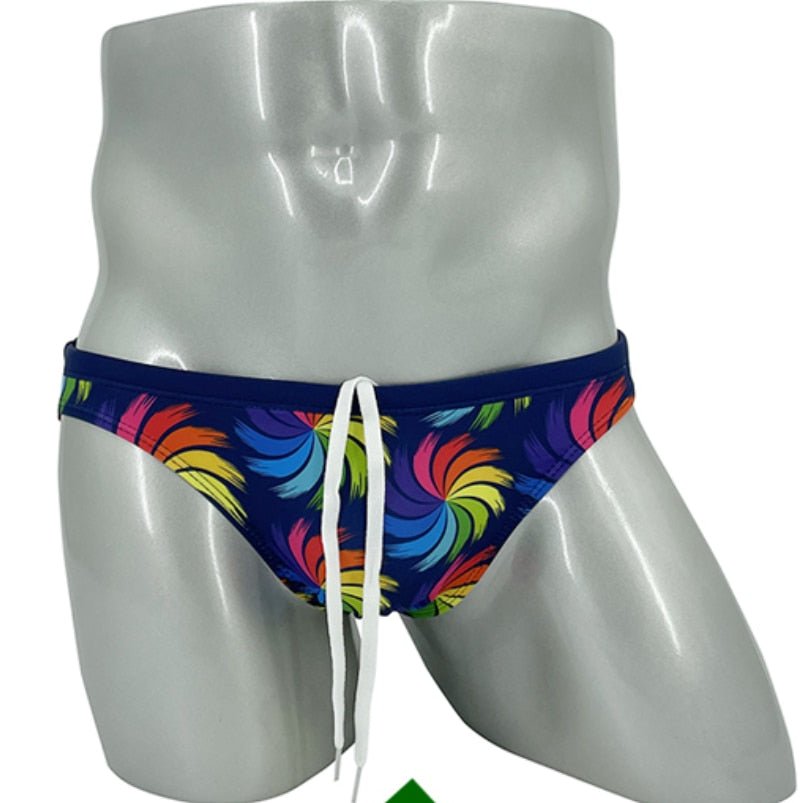 Rainbow Peacock Skinny Swim Briefs | dmunderwear detail image 5