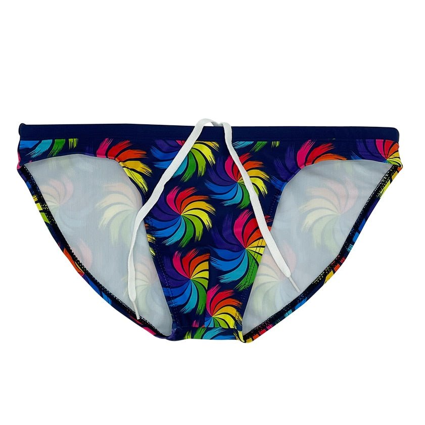ORVLS Rainbow Peacock Skinny Swim Briefs | dmunderwear detail image 4