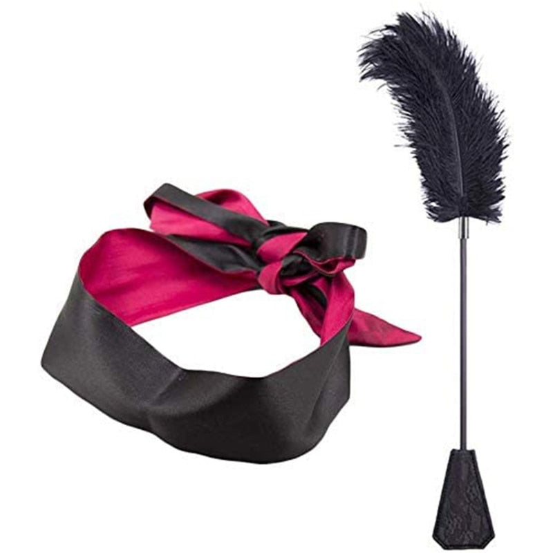Satin Blindfold And Feather Tickler Whip | dmunderwear detail image 5