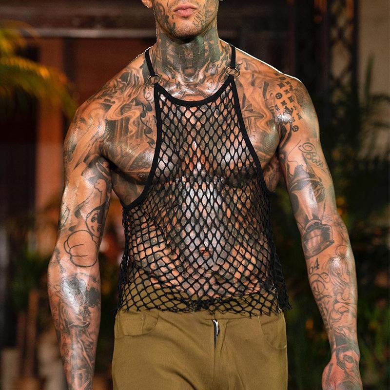 See through fishnet o ring hollow out solid top | dmunderwear