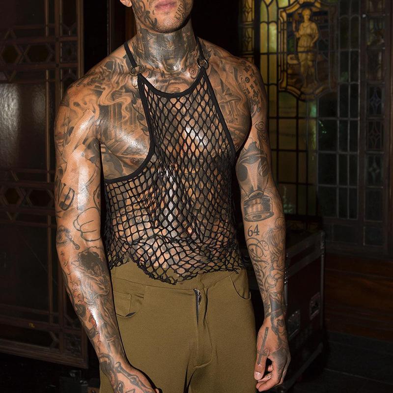 See through fishnet o ring hollow out solid top | dmunderwear detail image 2