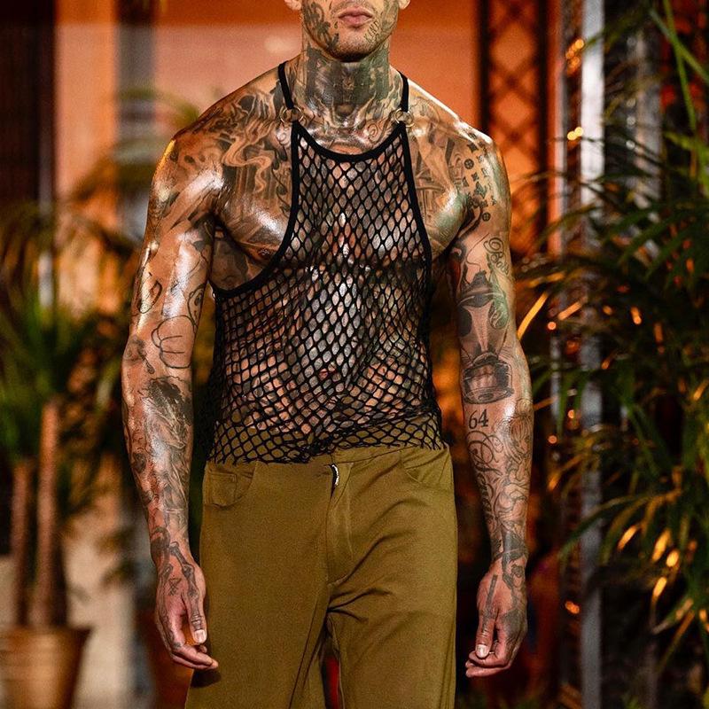 See through fishnet o ring hollow out solid top | dmunderwear detail image 3