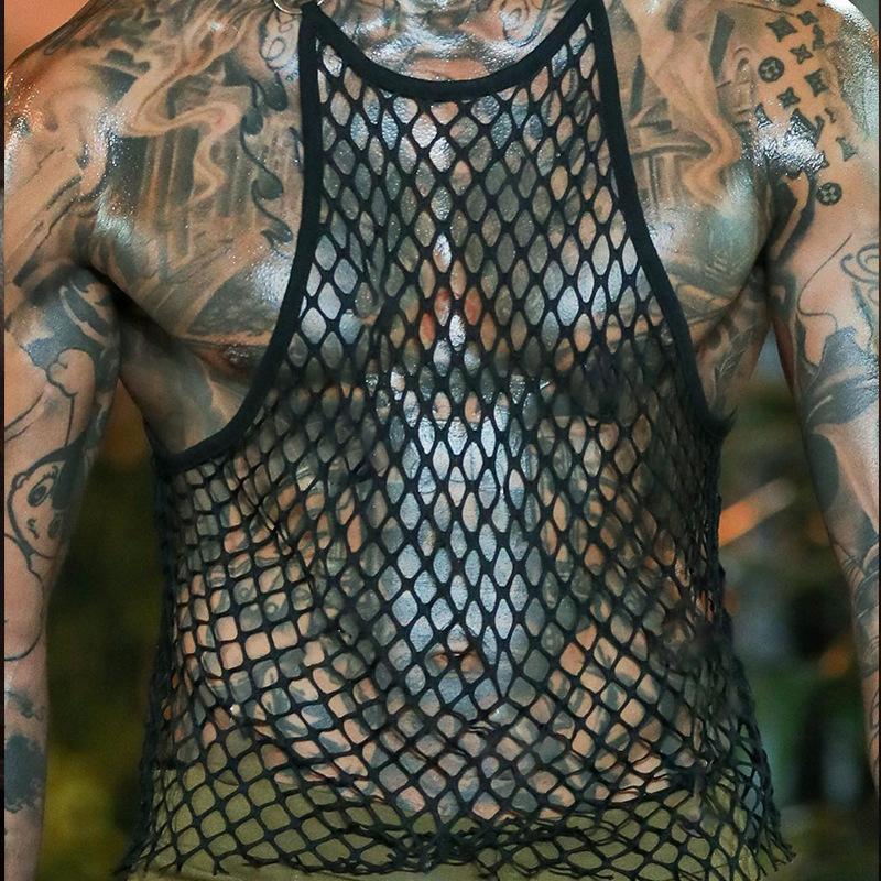 See through fishnet o ring hollow out solid top | dmunderwear detail image 4