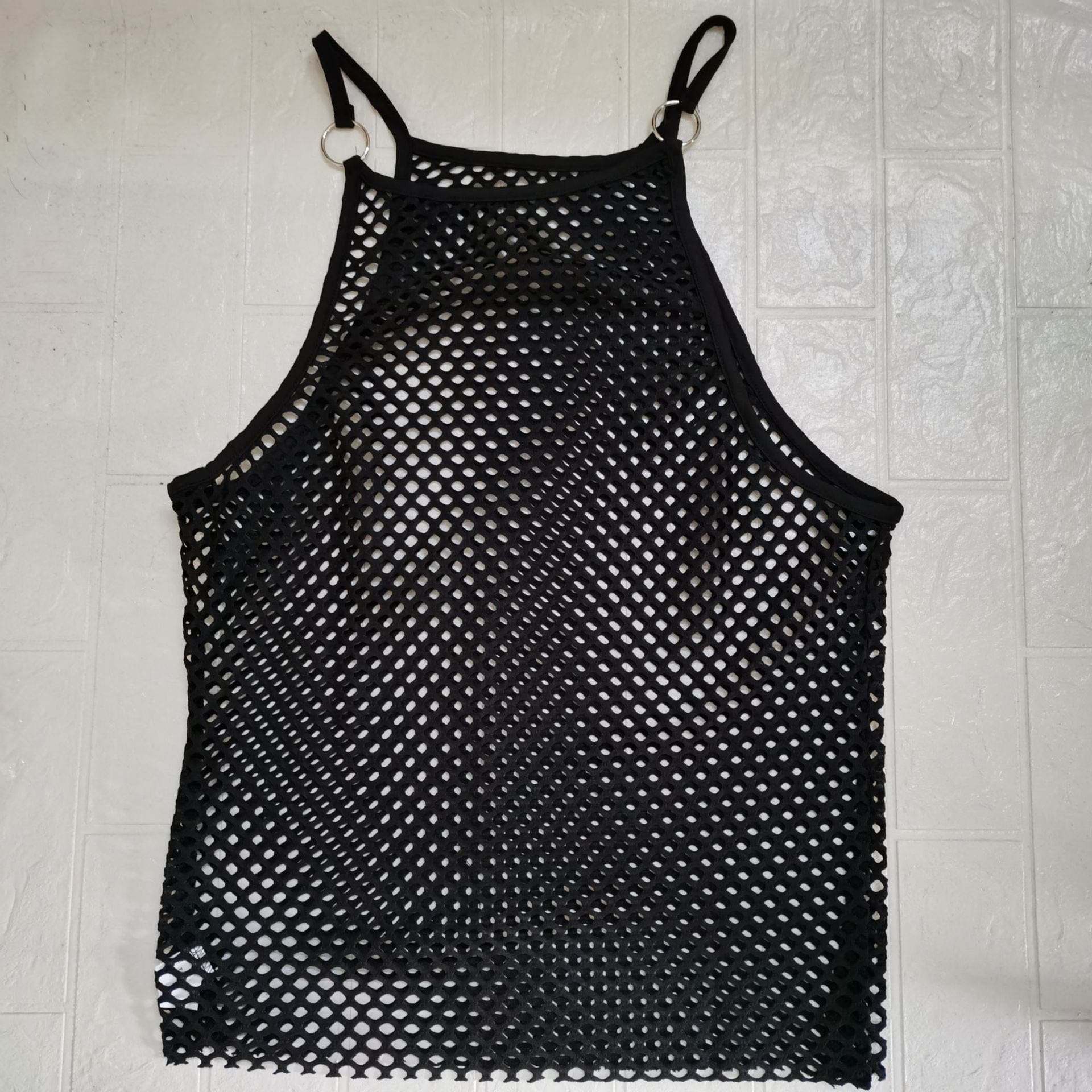 See through fishnet o ring hollow out solid top | dmunderwear detail image 5