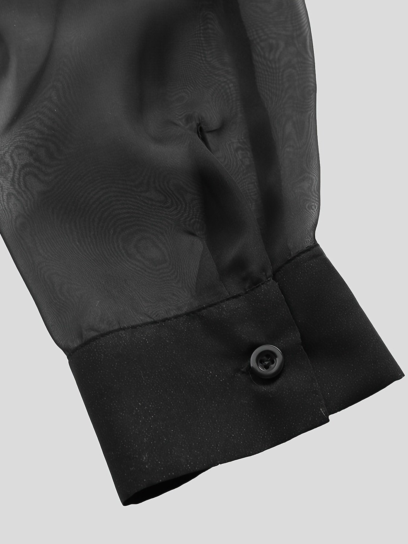 See through long sleeve button chiffon turnover collar top | dmunderwear detail image 5
