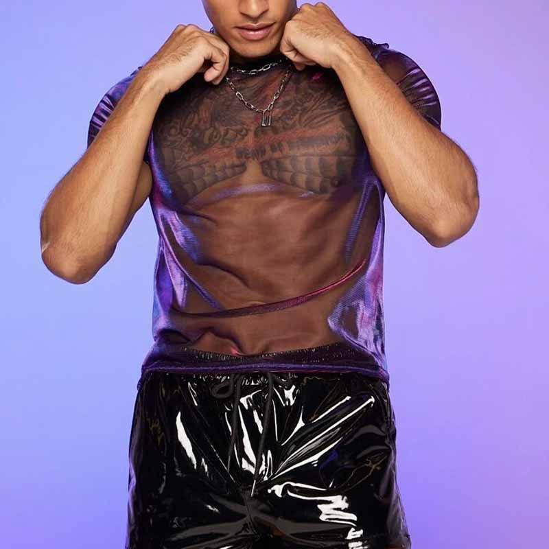 See through short sleeve crewneck solid top | dmunderwear variant image