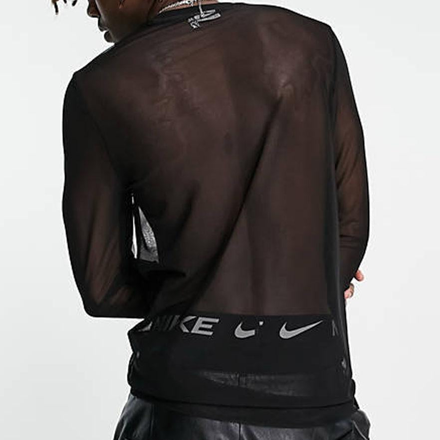 Sheer mesh see through long sleeve crewneck solid top | dmunderwear detail image 3