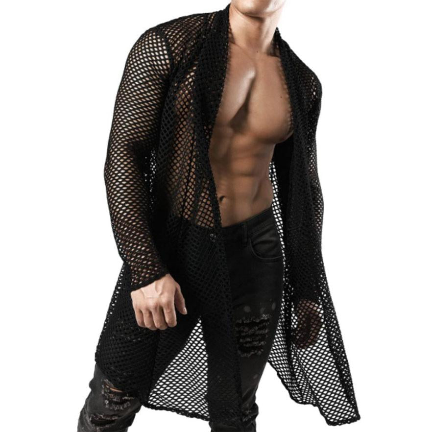 Shrug hollow out see through long sleeve fishnet top | dmunderwear detail image 3