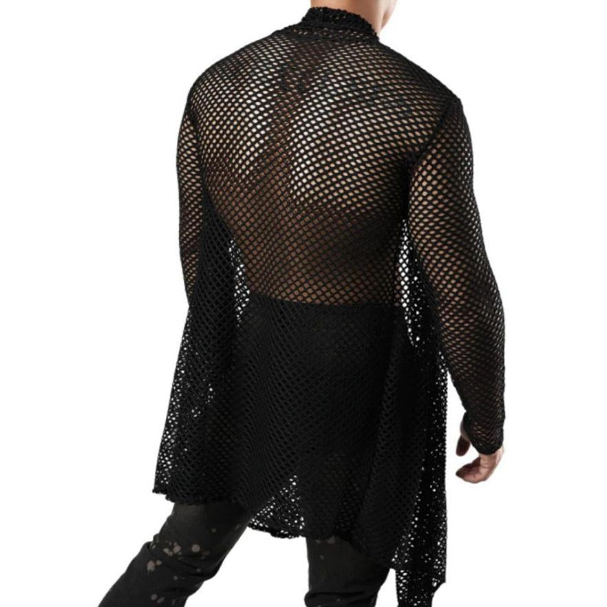 Shrug hollow out see through long sleeve fishnet top | dmunderwear detail image 4