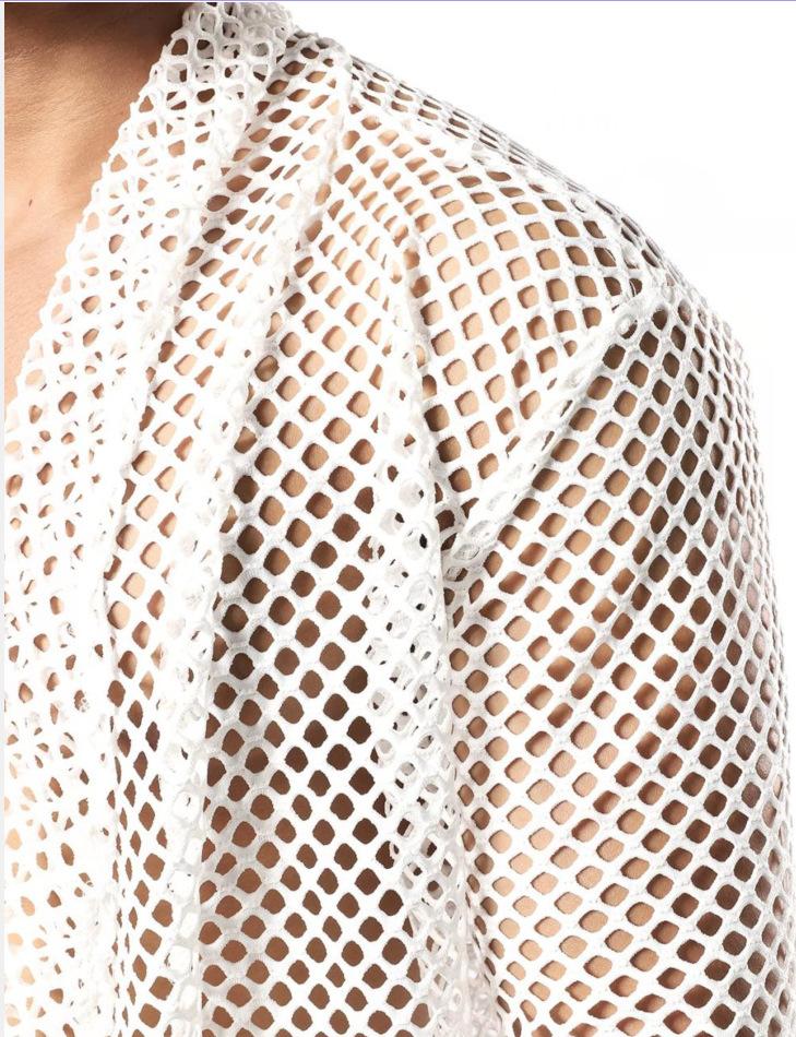 Shrug hollow out see through long sleeve fishnet top | dmunderwear detail image 7