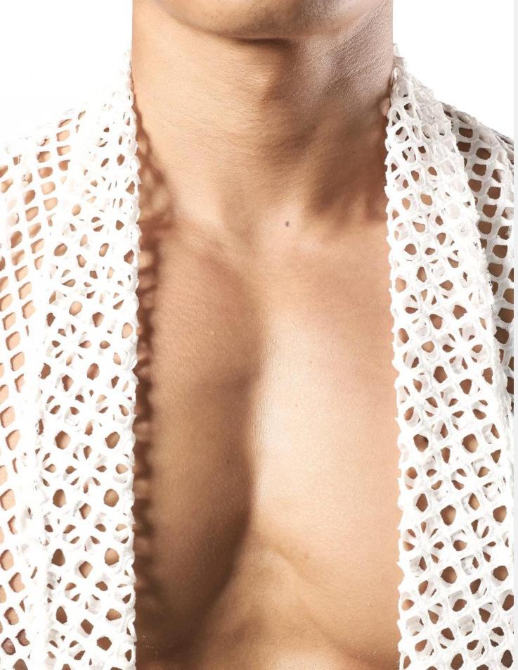Shrug hollow out see through long sleeve fishnet top | dmunderwear detail image 8