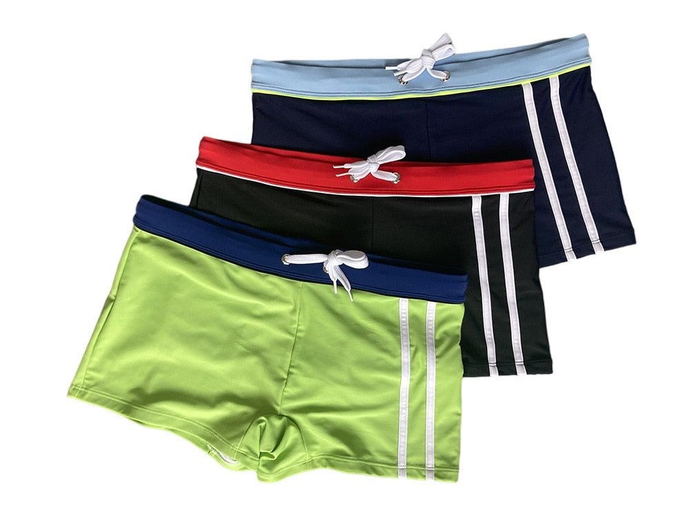 Square Cut Racing Stripe Swim Trunks | dmunderwear detail image 3