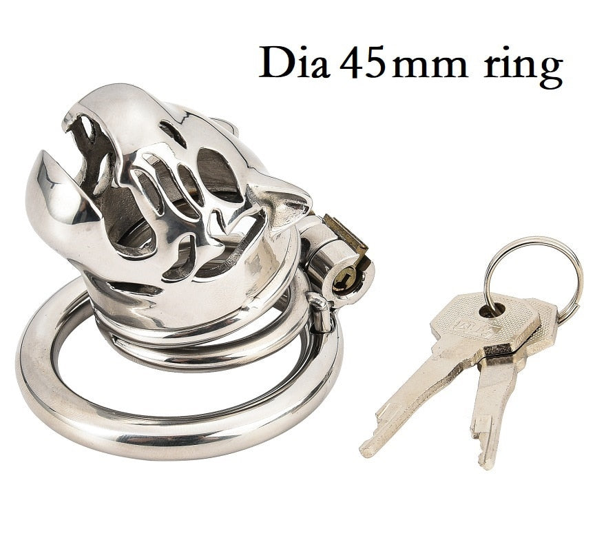 Stainless Steel Caged Lion Chastity Lock With Key | dmunderwear detail image 4