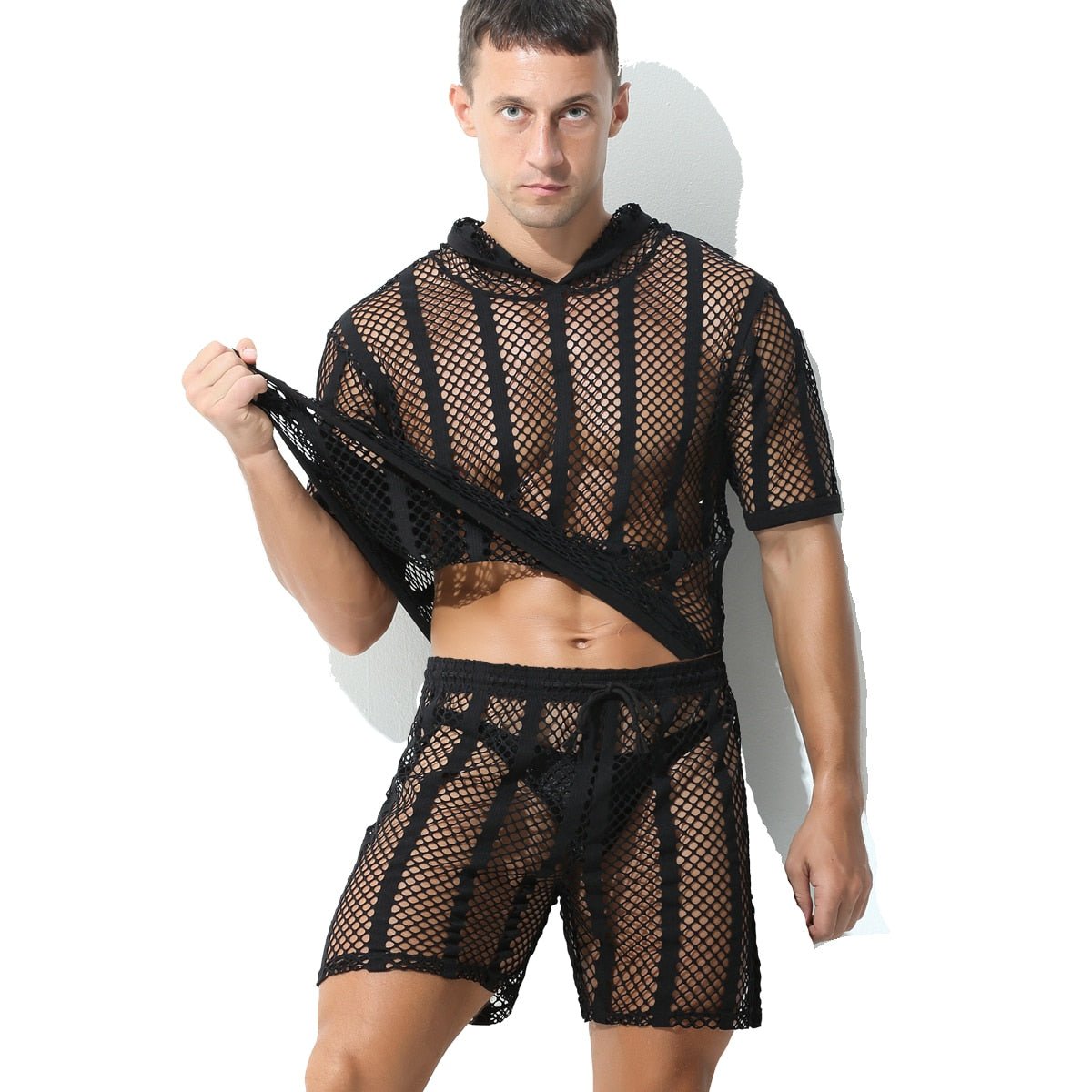Striped Hoodie Mesh Suit | dmunderwear