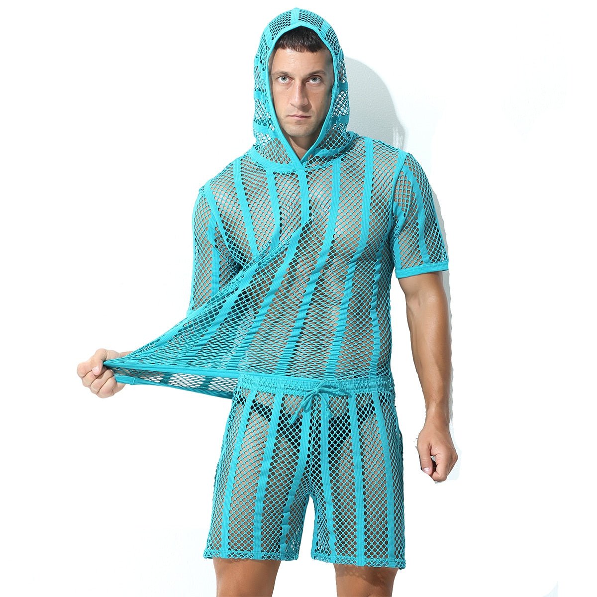 Striped Hoodie Mesh Suit | dmunderwear detail image 18