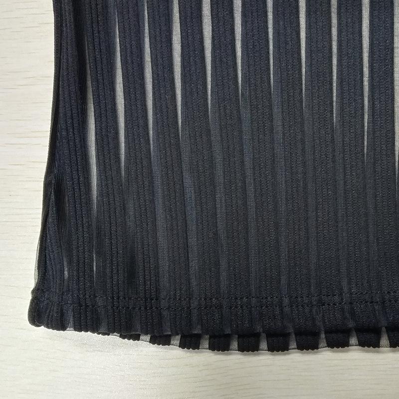 Striped see through mesh u neck contrast sleeveless top | dmunderwear detail image 9