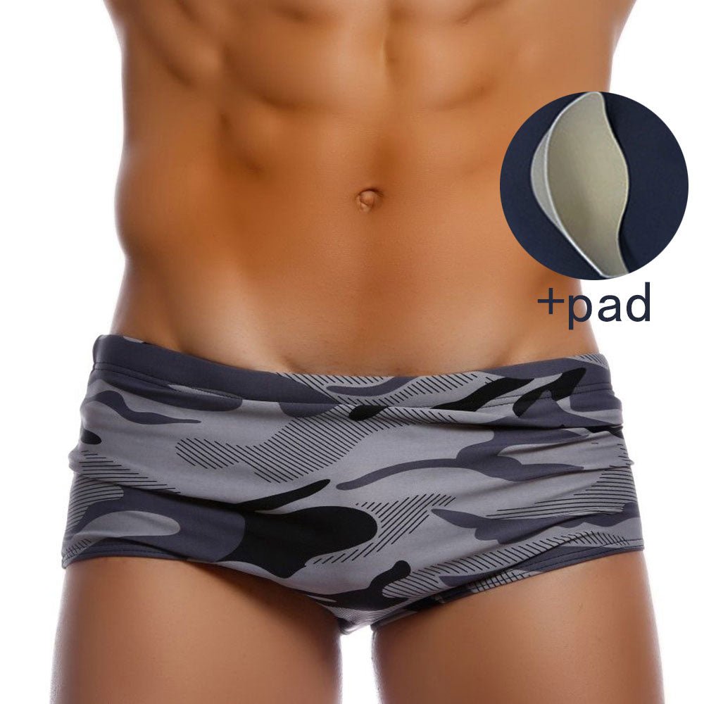 ORVLS Taddlee Grey Camo Square Cut Swim Trunks | dmunderwear detail image 6