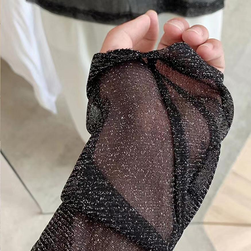 Textured see through long sleeve crewneck sheer mesh top | dmunderwear detail image 4