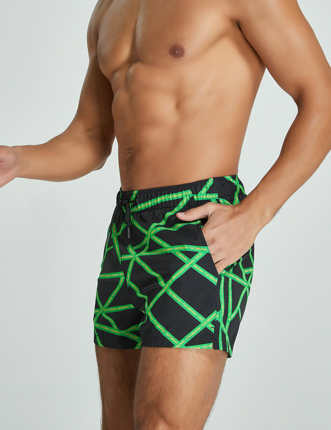 Training Sport Shorts 11301 with Quick-Dry in Green Stripe | dmunderwear detail image 4