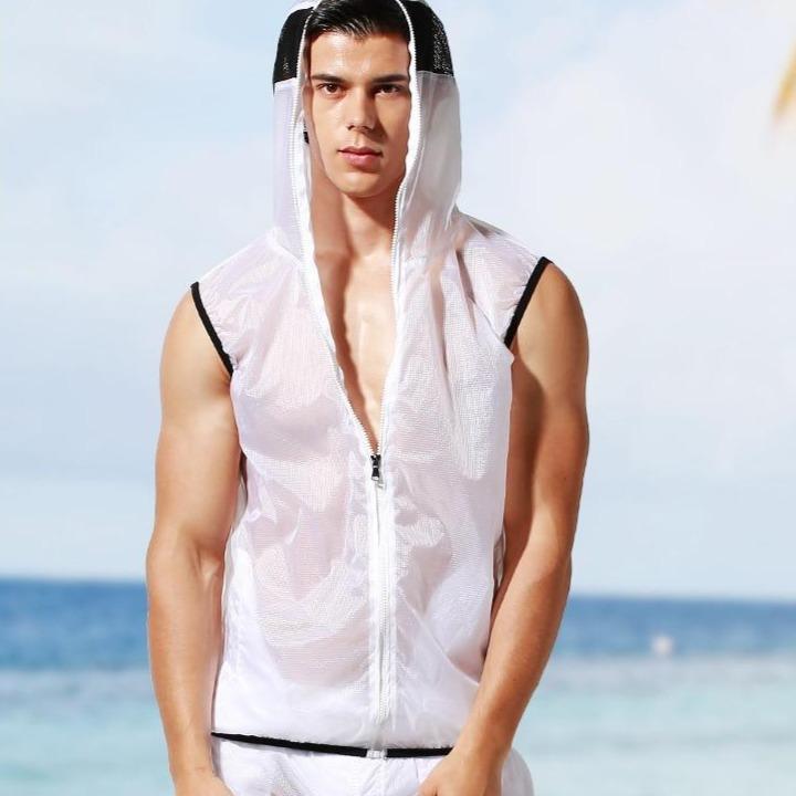 Transparent Racing Stripe Sleeveless Hoodie + Pants | dmunderwear