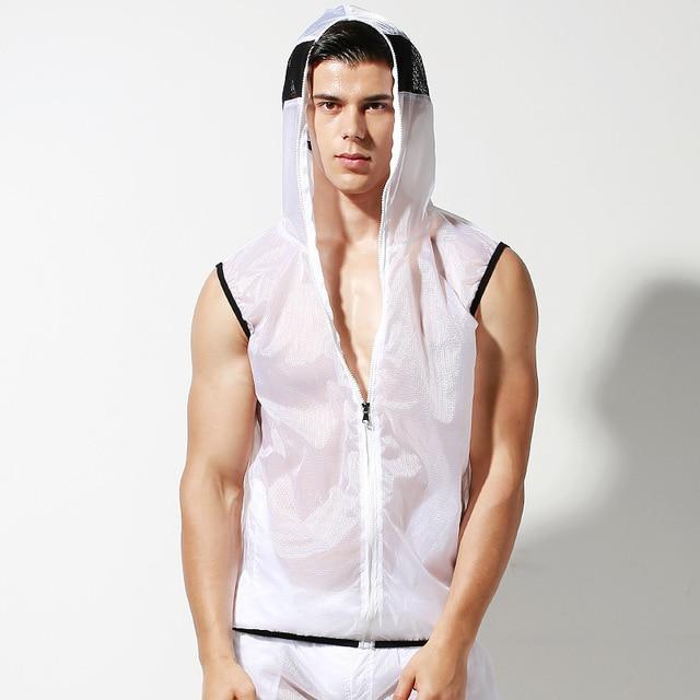 Transparent Racing Stripe Sleeveless Hoodie + Pants | dmunderwear detail image 11