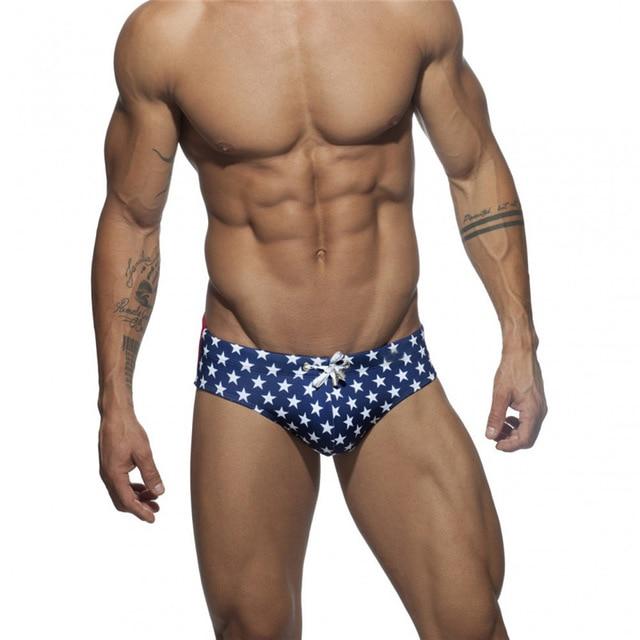 Two Toned Bowtie Stars Swim Briefs | dmunderwear detail image 5