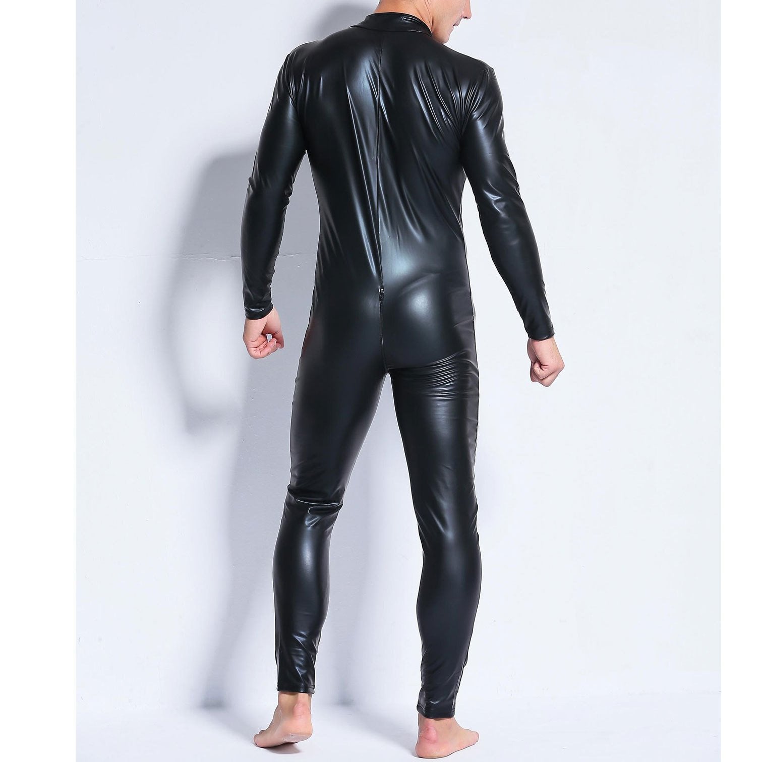 Zip-up long sleeve crewneck metallic solid jumpsuit | dmunderwear detail image 5